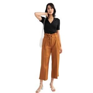 & Other Stories High Waist Cropped Wide Leg Paperbag Trousers Camel Rust, 6